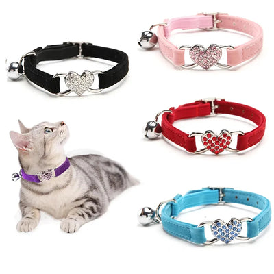 Heart Charm And Bell Cat Collar